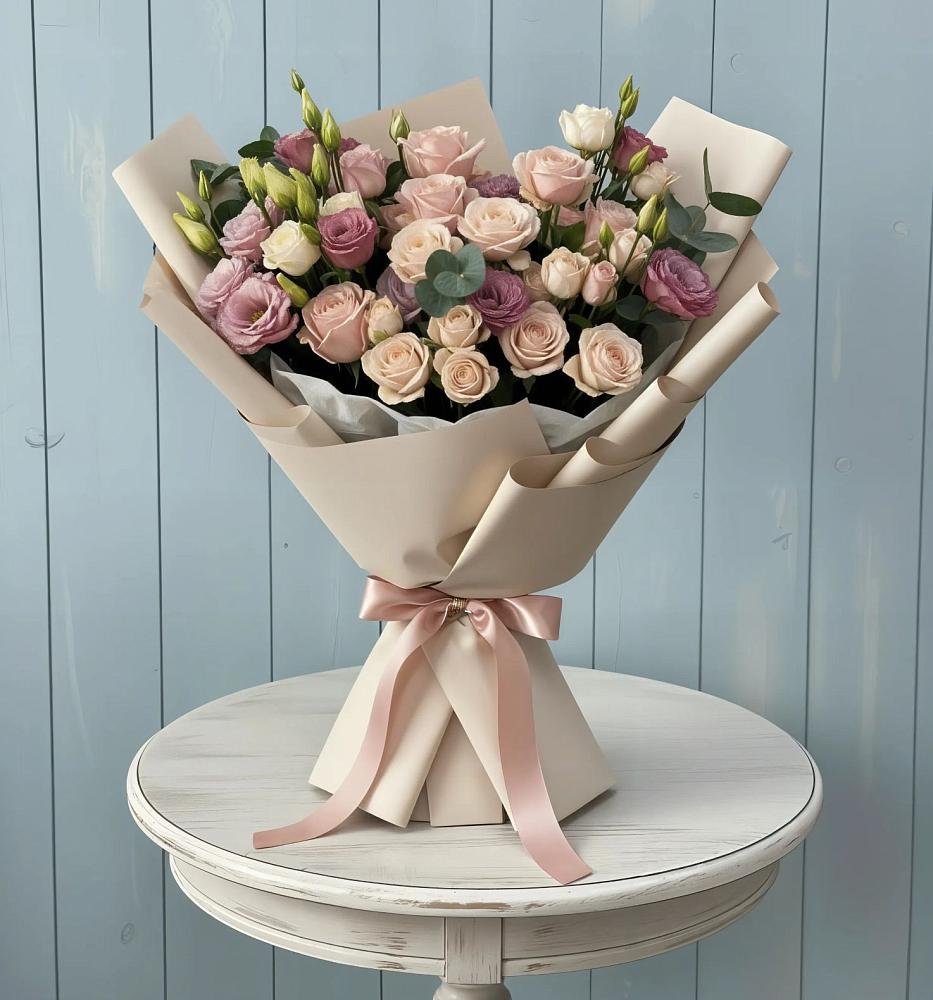 Букет цветов из: Розы и Лизиантусы в Кирсе