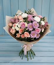 Букет цветов из:  Хризантемы, Розы и Альстромерии #REPLACE_PRED# Кирсе