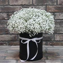 Цветочная композиция из Гипсофила в шляпной коробке в Кирсе